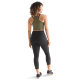 Women's Dark Army Ribbed Halter Crop Tank Back Full Body Angle