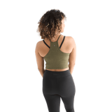 Women's Dark Army Ribbed Halter Crop Tank Back Angle