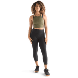 Women's Dark Army Ribbed Halter Crop Tank Front Full Body Angle