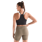 Women's Black Ribed Halter Crop Tank Back Angle