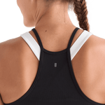 Women's Black Ribed Halter Crop Tank Logo Angle