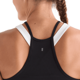 Women's Black Ribed Halter Crop Tank Logo Angle