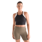 Women's Black Ribed Halter Crop Tank Front Angle