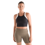 Women's Black Ribed Halter Crop Tank Front Angle