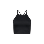 Women's Black Ribed Halter Crop Tank Silhouette Angle
