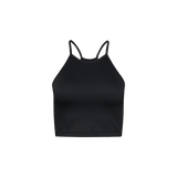 Women's Black Ribed Halter Crop Tank Silhouette Angle