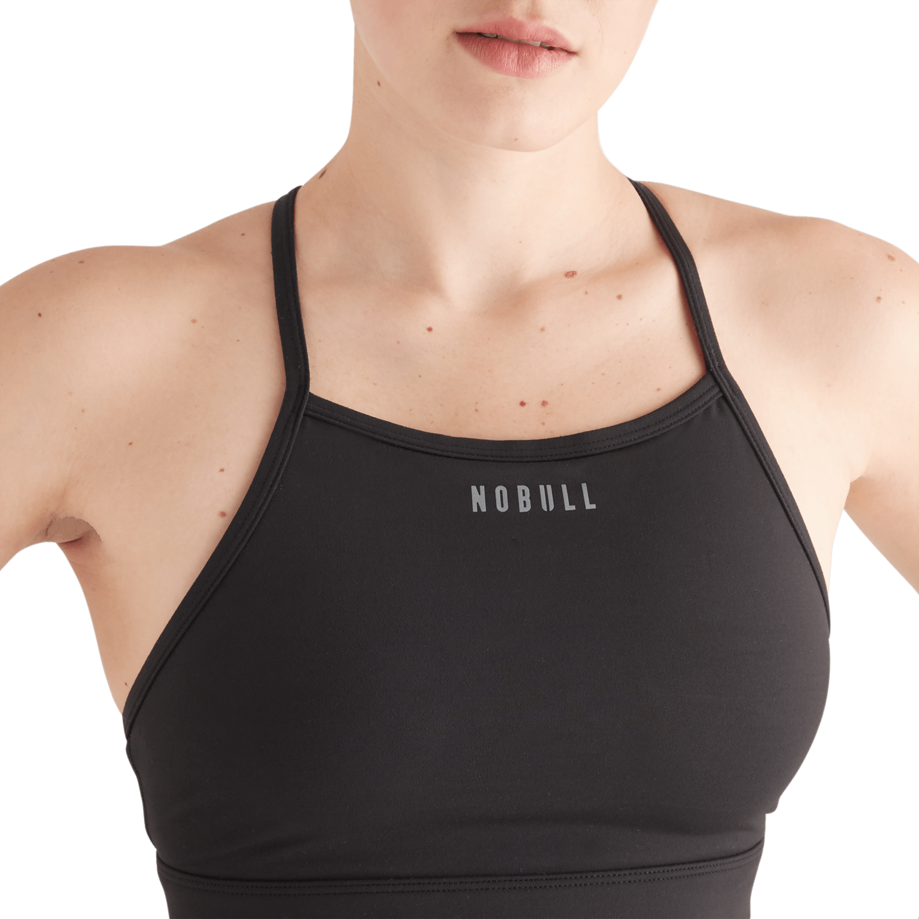 Black Matte Matte High-Neck Sports Bra Collar Angle