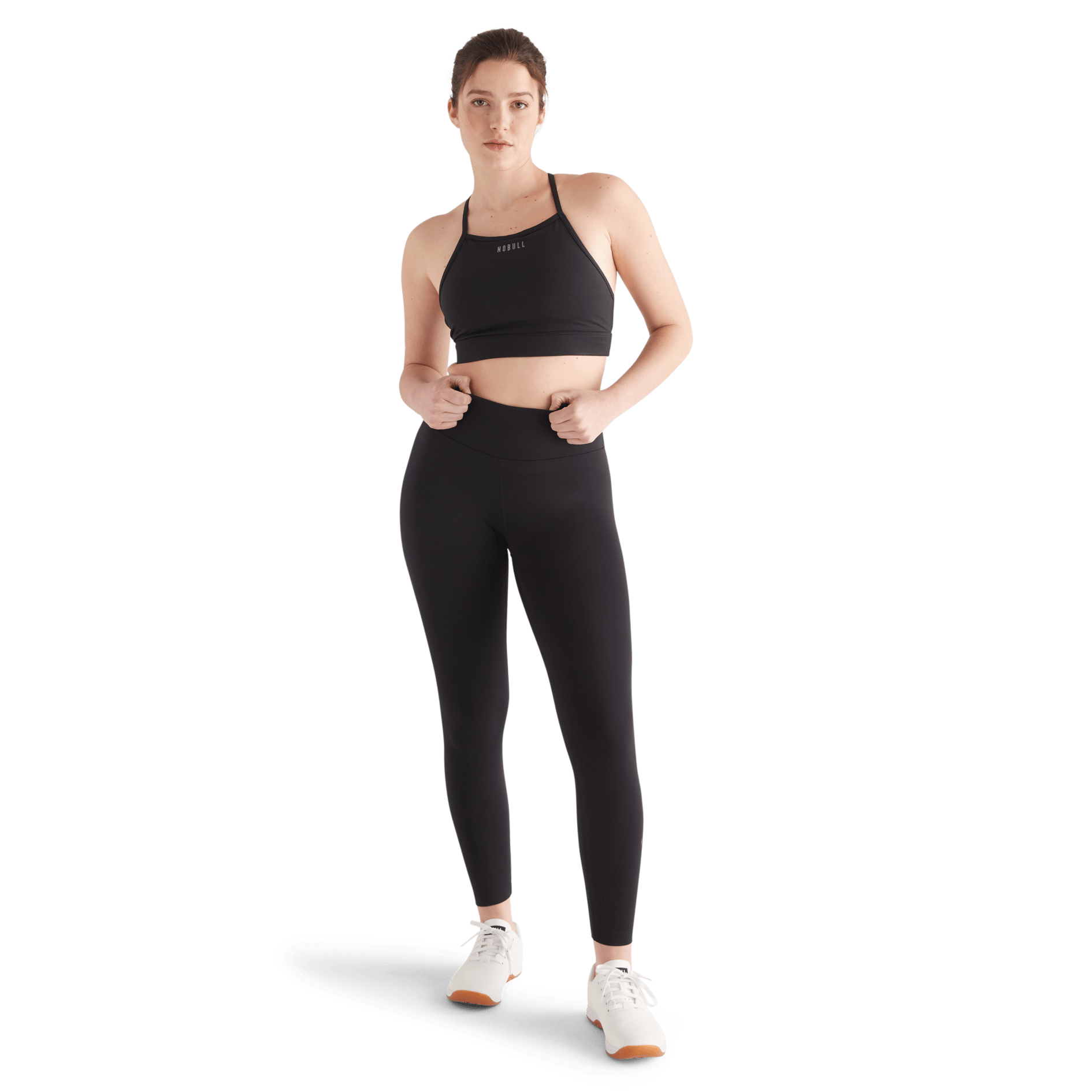 Black Matte Matte High-Neck Sports Bra Front Full Body Angle