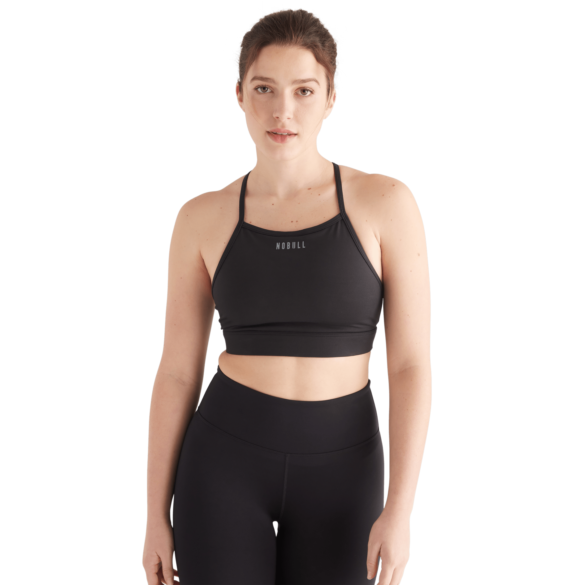 Black Matte Matte High-Neck Sports Bra Front Angle