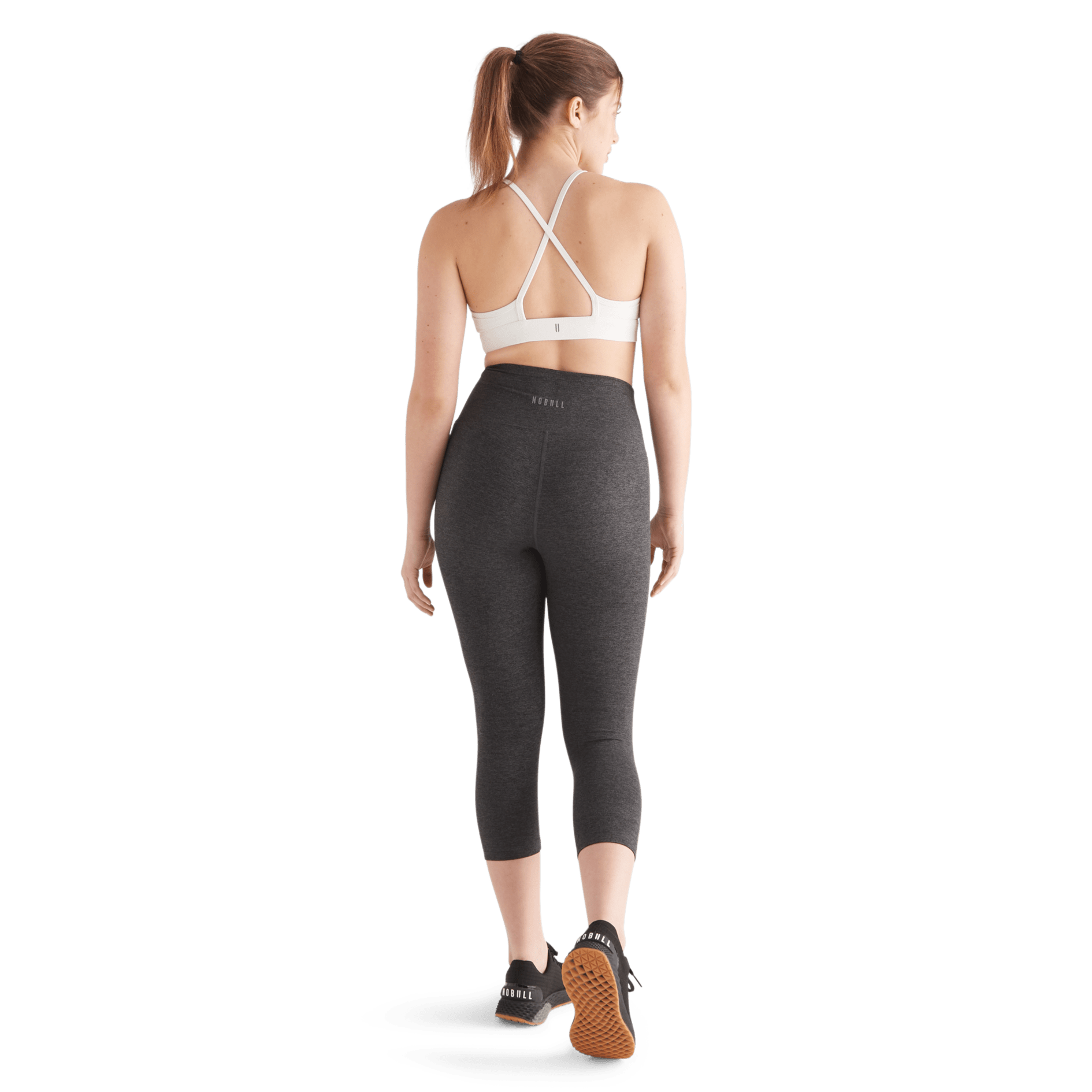Women's Charcoal Heather Matte High-Rise Tight 21" Back Full Body Angle