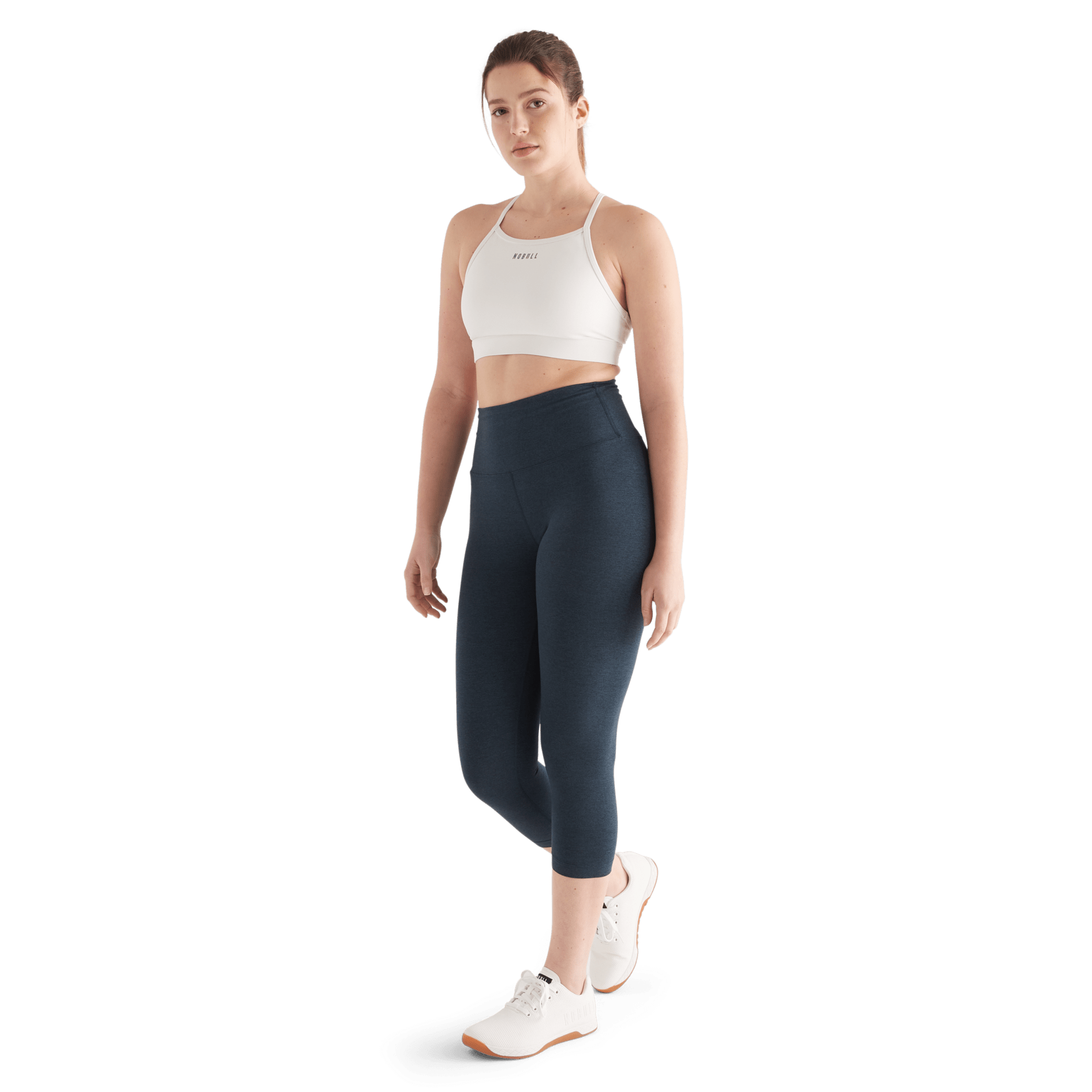 Women's Midnight Heather Matte High-Rise Matte Tight 21" Front Full Body Angle