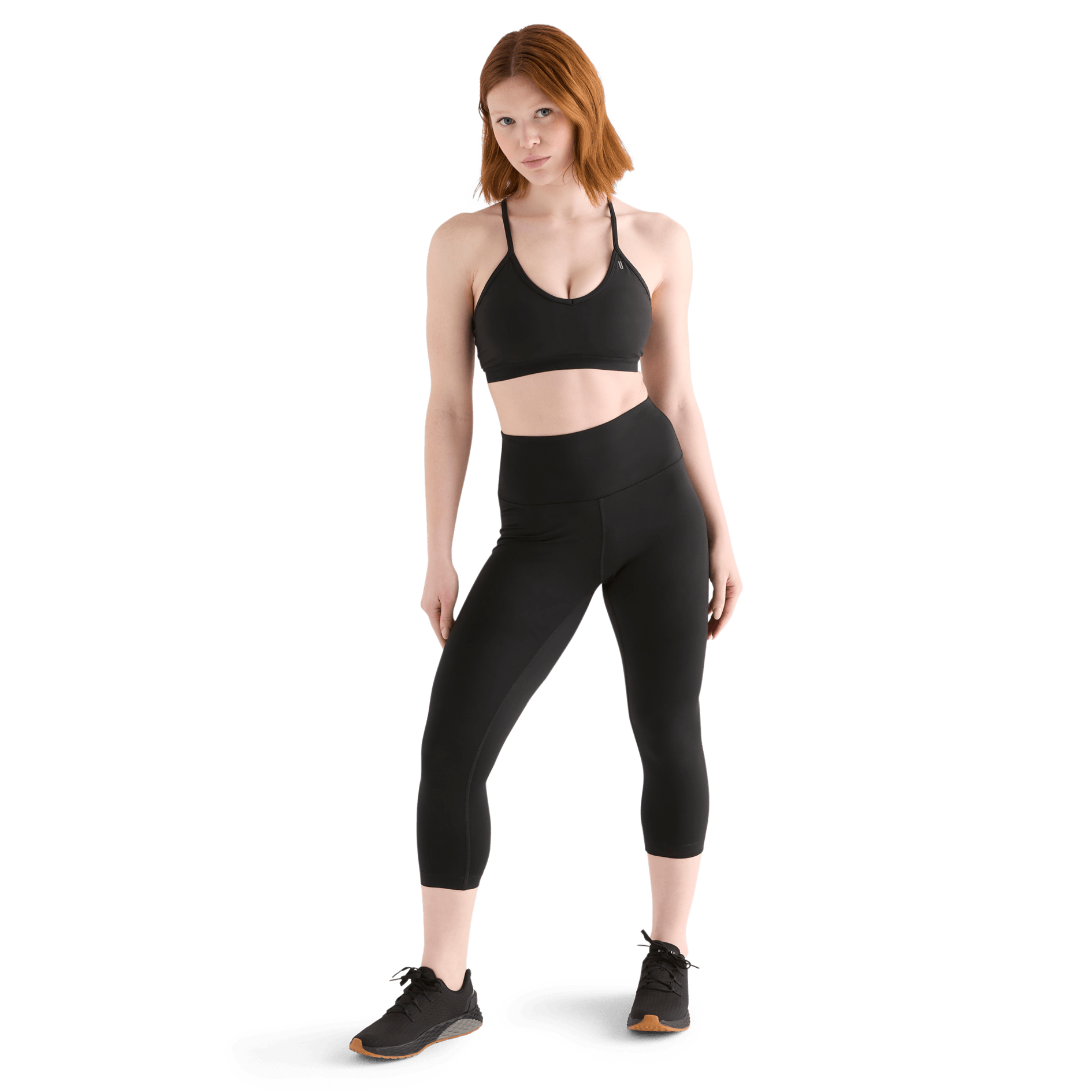 Women's Black High-Rise Matte Tight 21" Front Full Body Angle