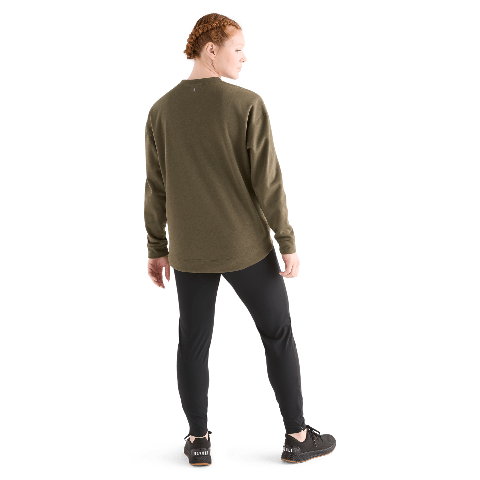 Women's Army Green NOBULL Crew Sweatshirt Back Full Body Angle