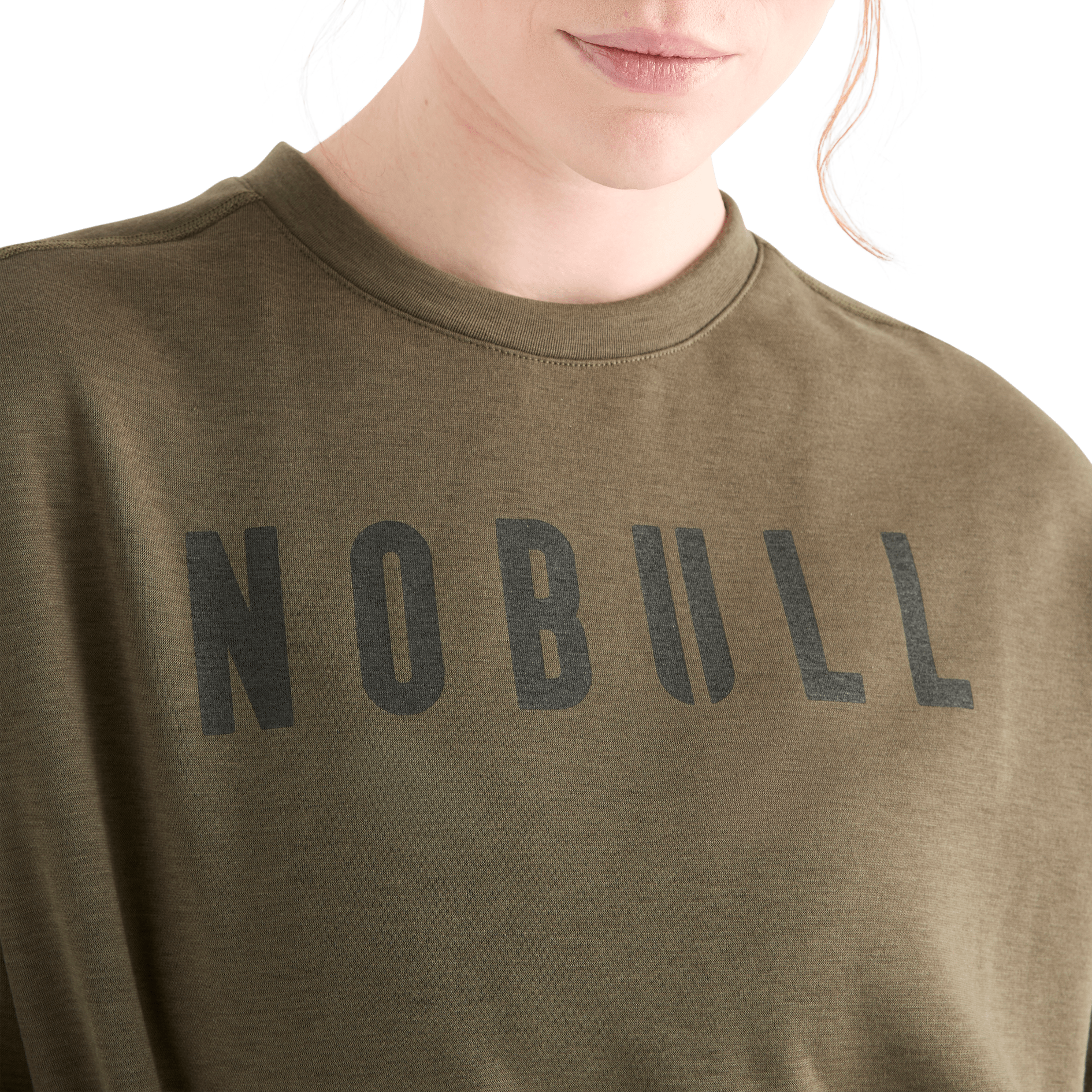 Women's Army Green NOBULL Crew Sweatshirt Collar Angle
