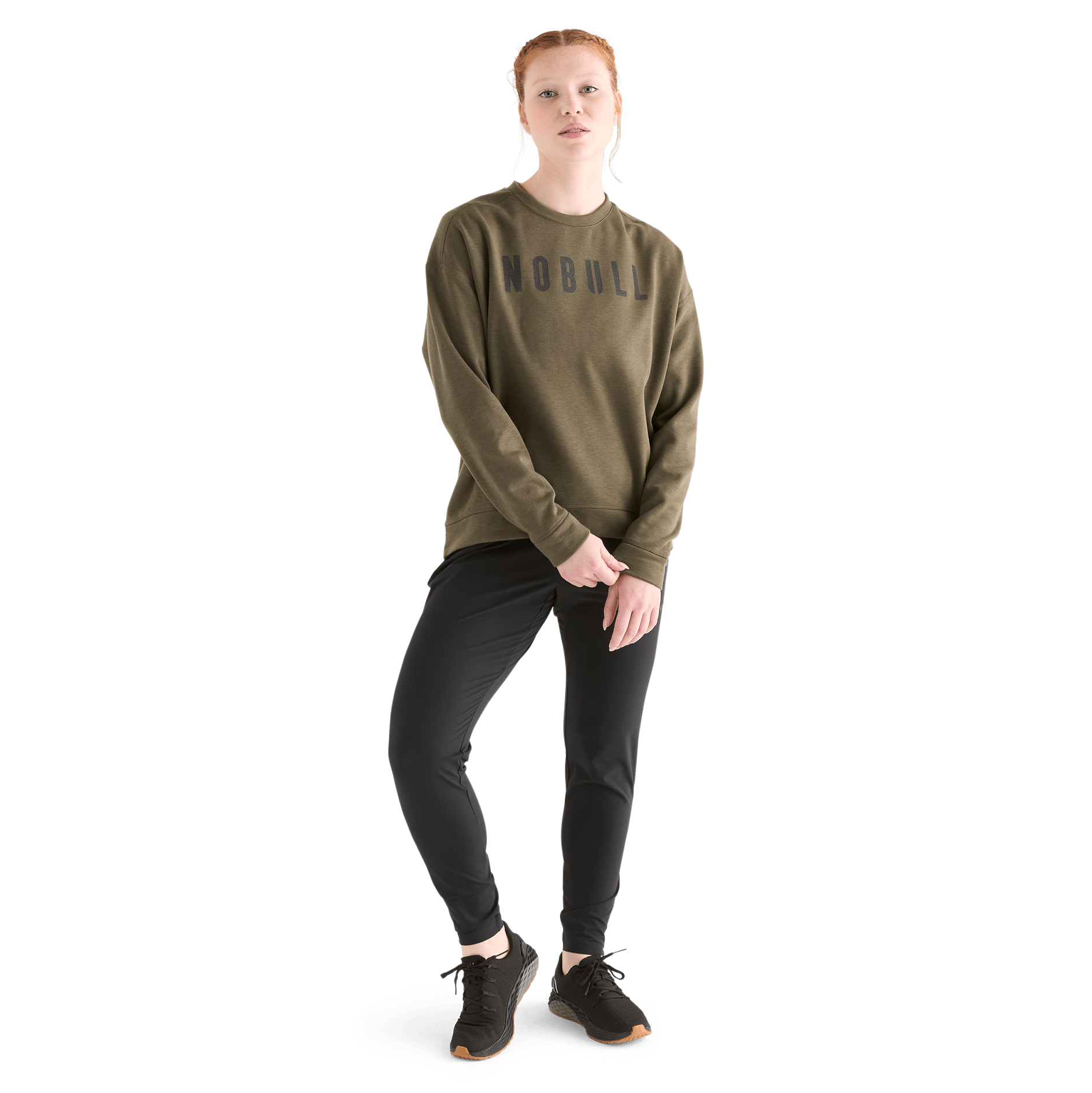 Women's Army Green NOBULL Crew Sweatshirt Front Full Body Angle