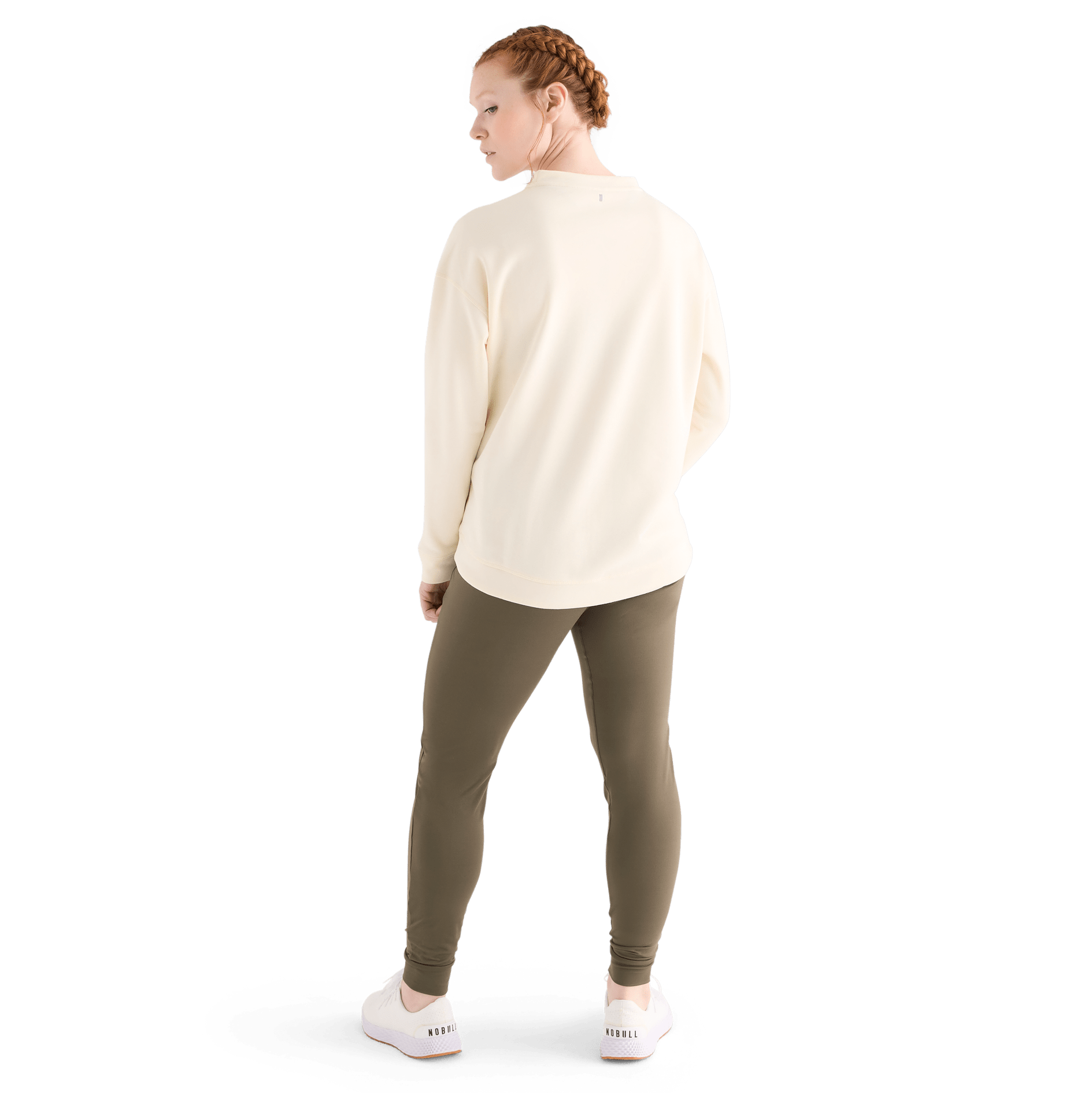 Women's Ivory NOBULL Crew Sweatshirt Back Full Body Angle