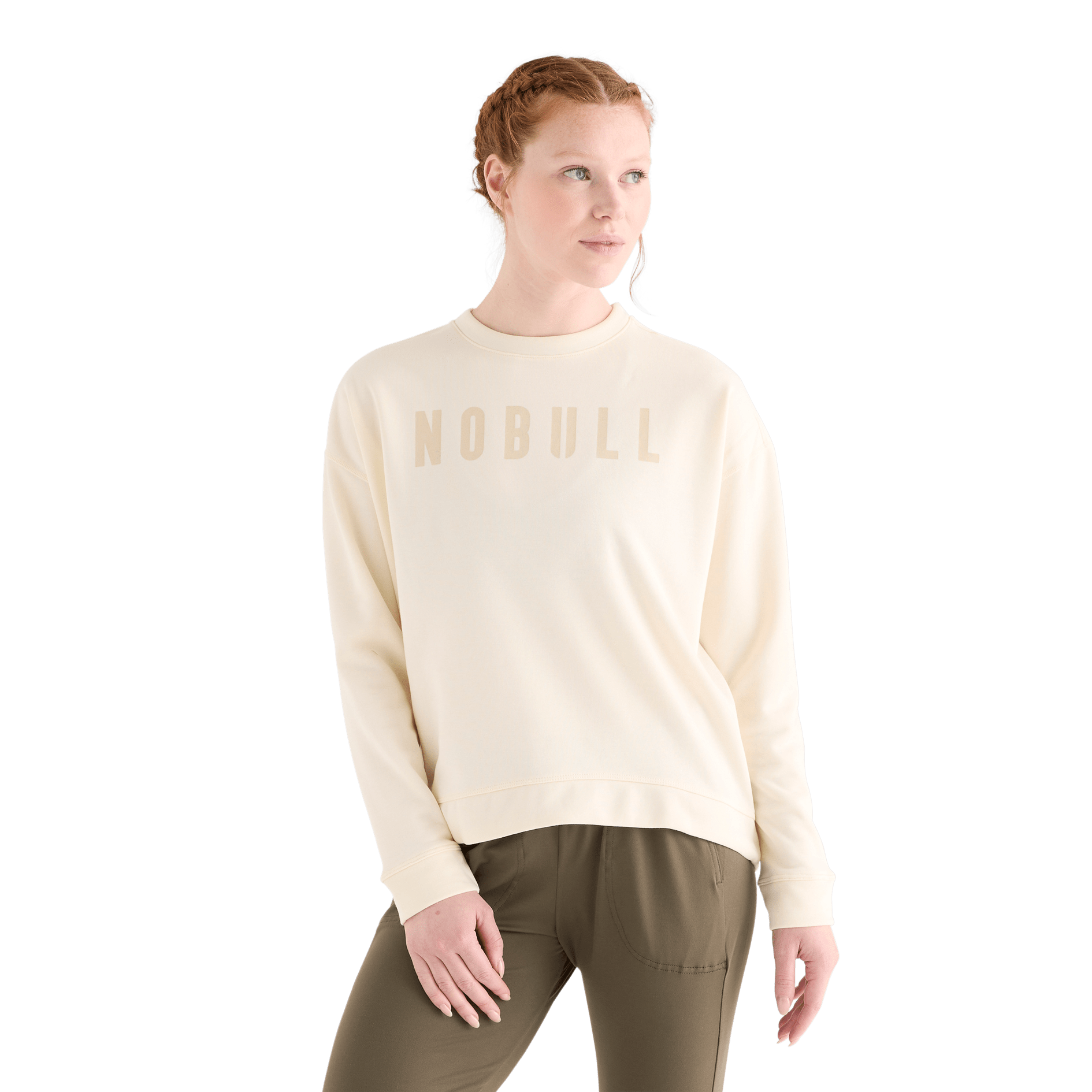 Women's Ivory NOBULL Crew Sweatshirt Front Angle