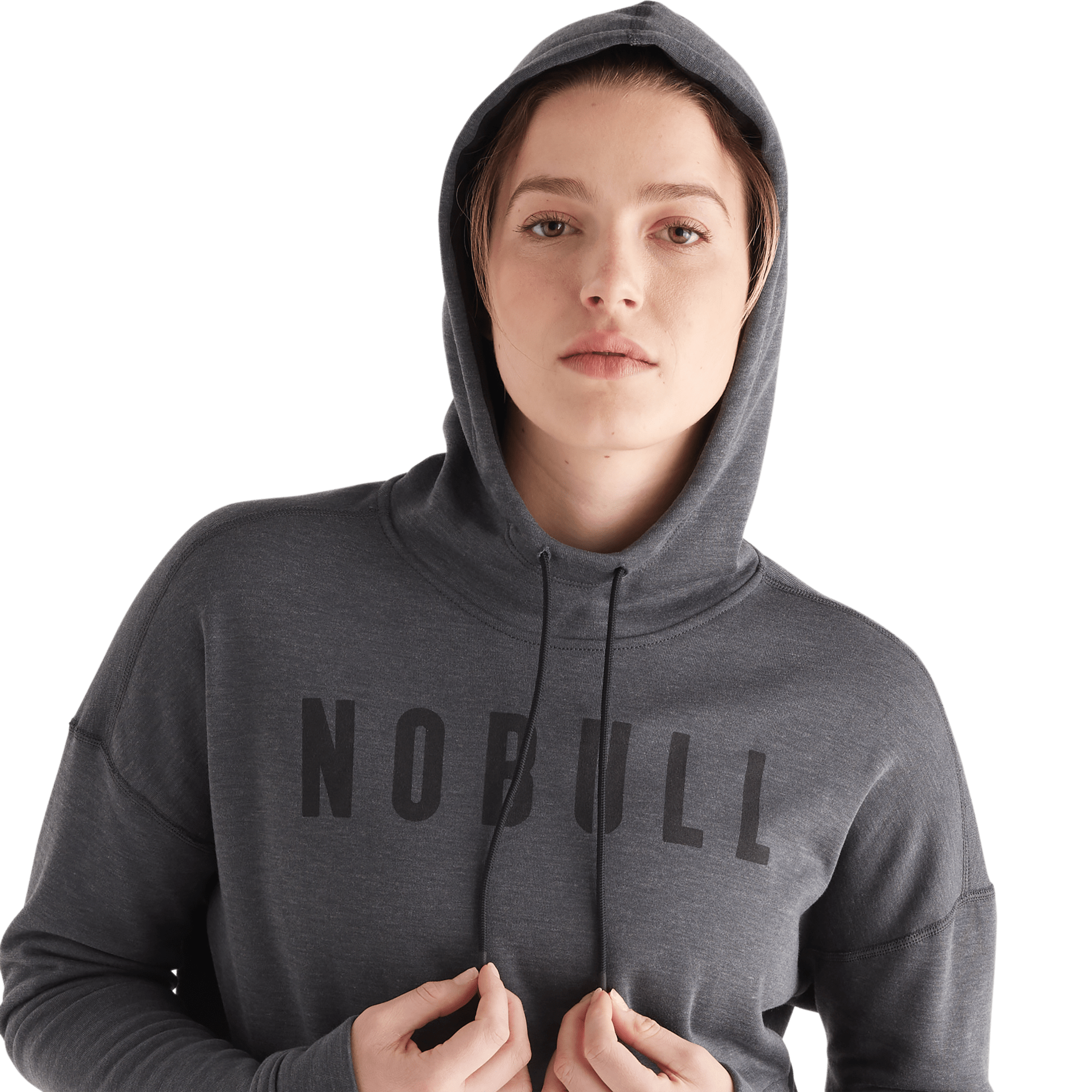 Women's Charcoal NOBULL Hoodie Front Upper Body Angle