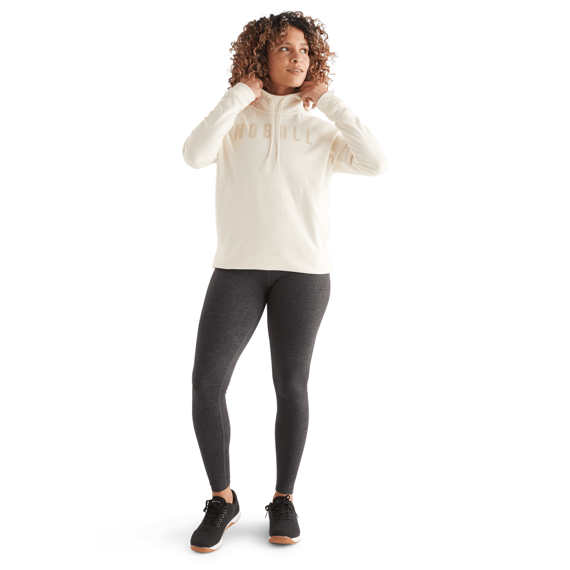 Women's Ivory NOBULL Hoodie Front Full Body Angle