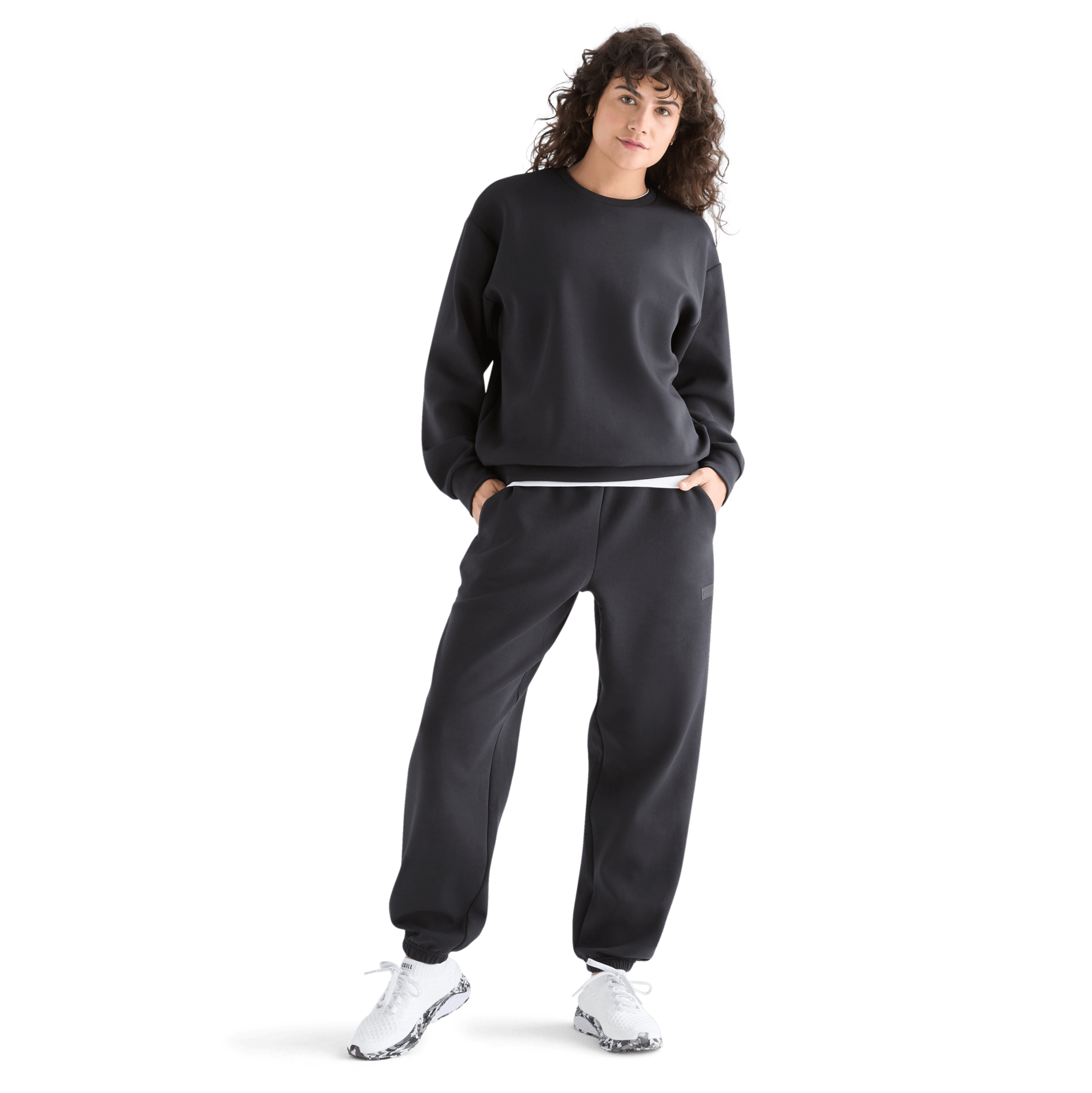 Women's Black Allday Elements Crew Front Full Body Angle 