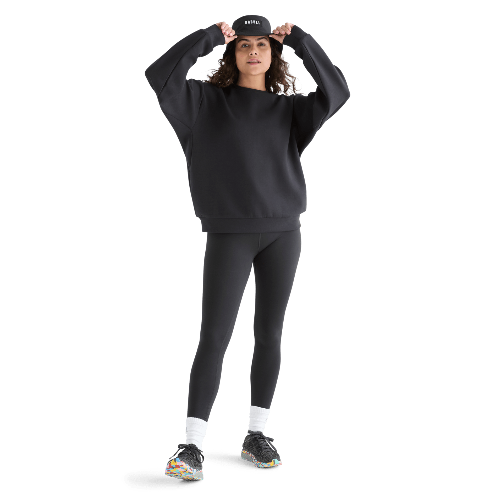 Women's Black Allday Elements Crew Front Full Body Angle