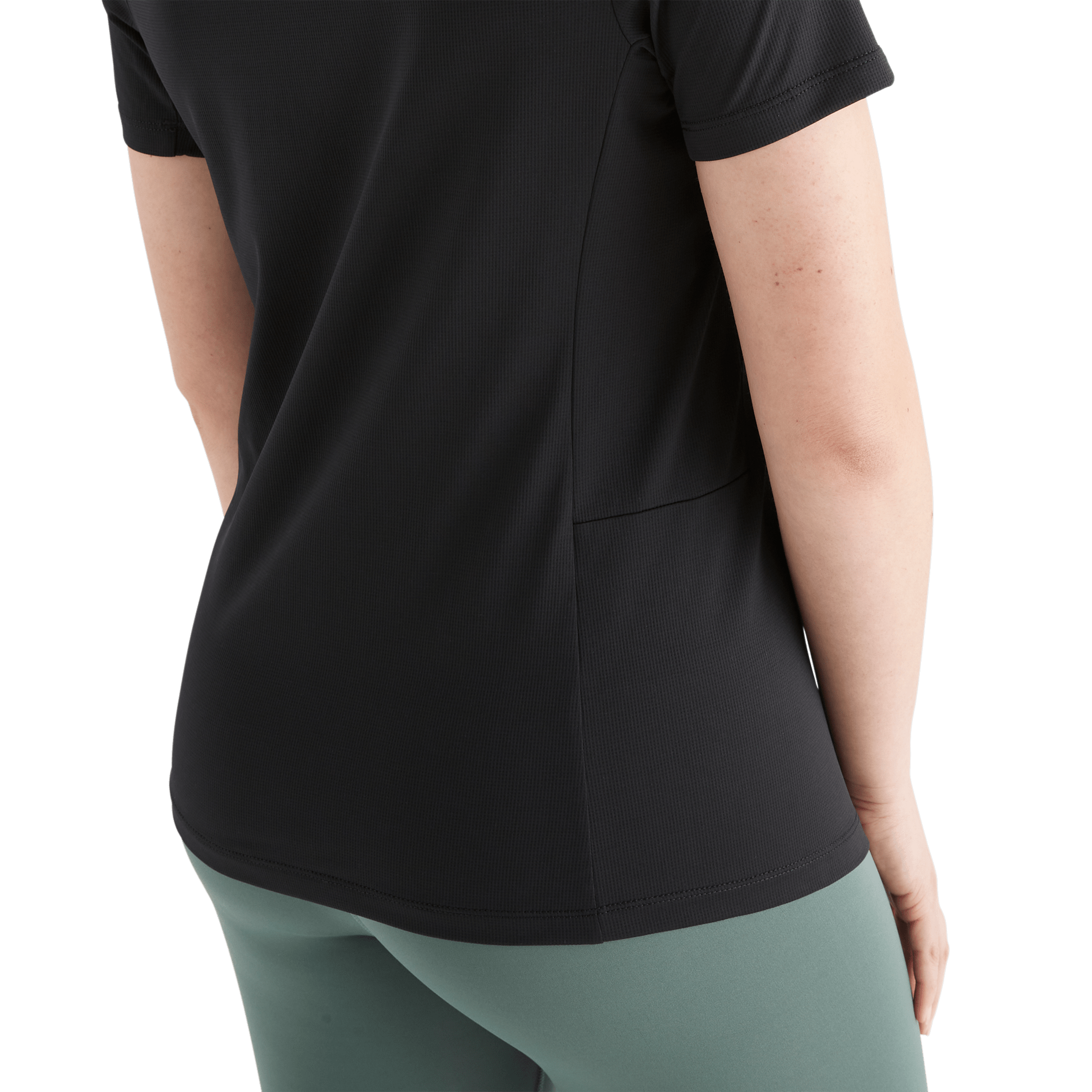Women's Black Deltapeak® Micro Textured Tee Back Side Angle