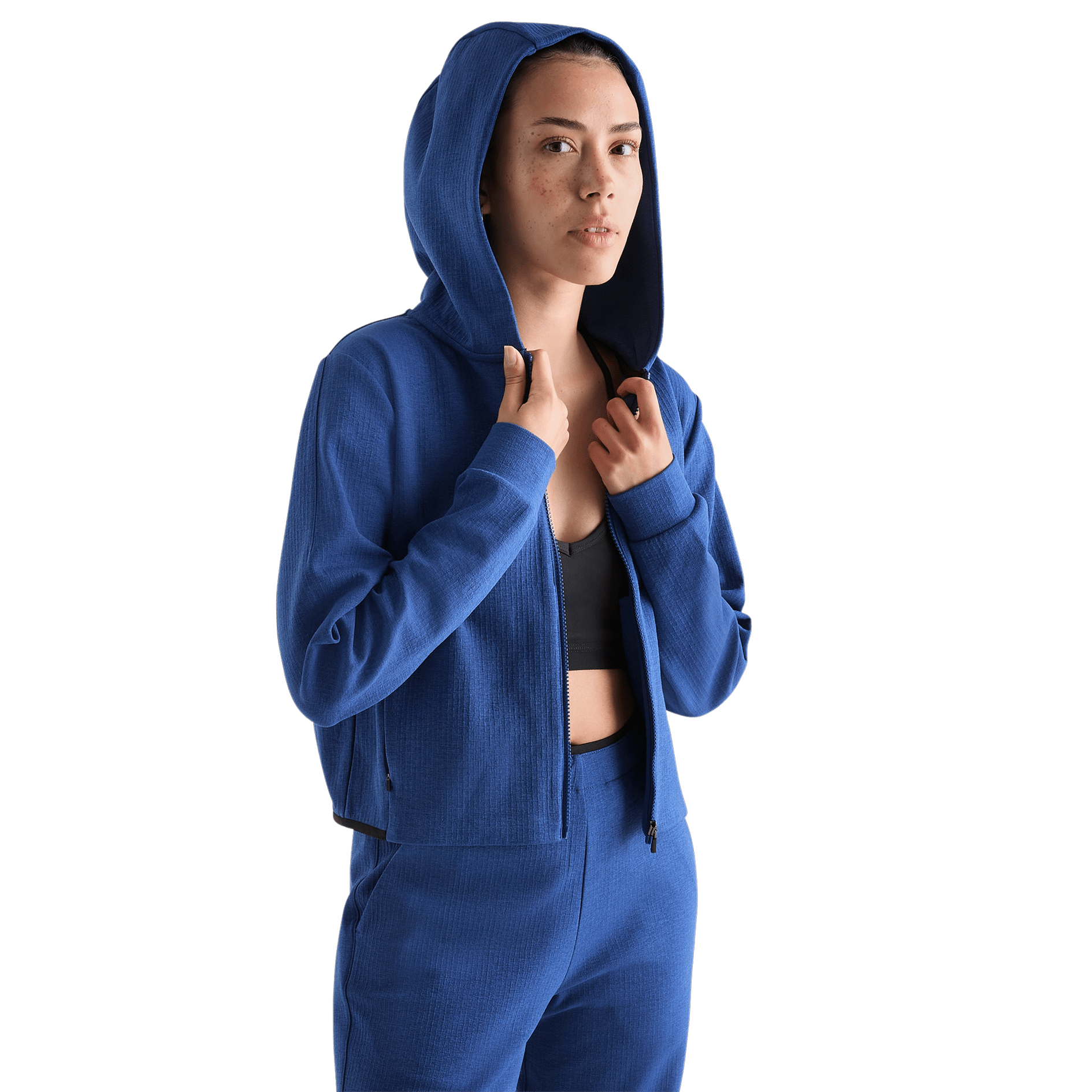 Women's Blue Quartz Drive Cropped Zip-Up Open Front