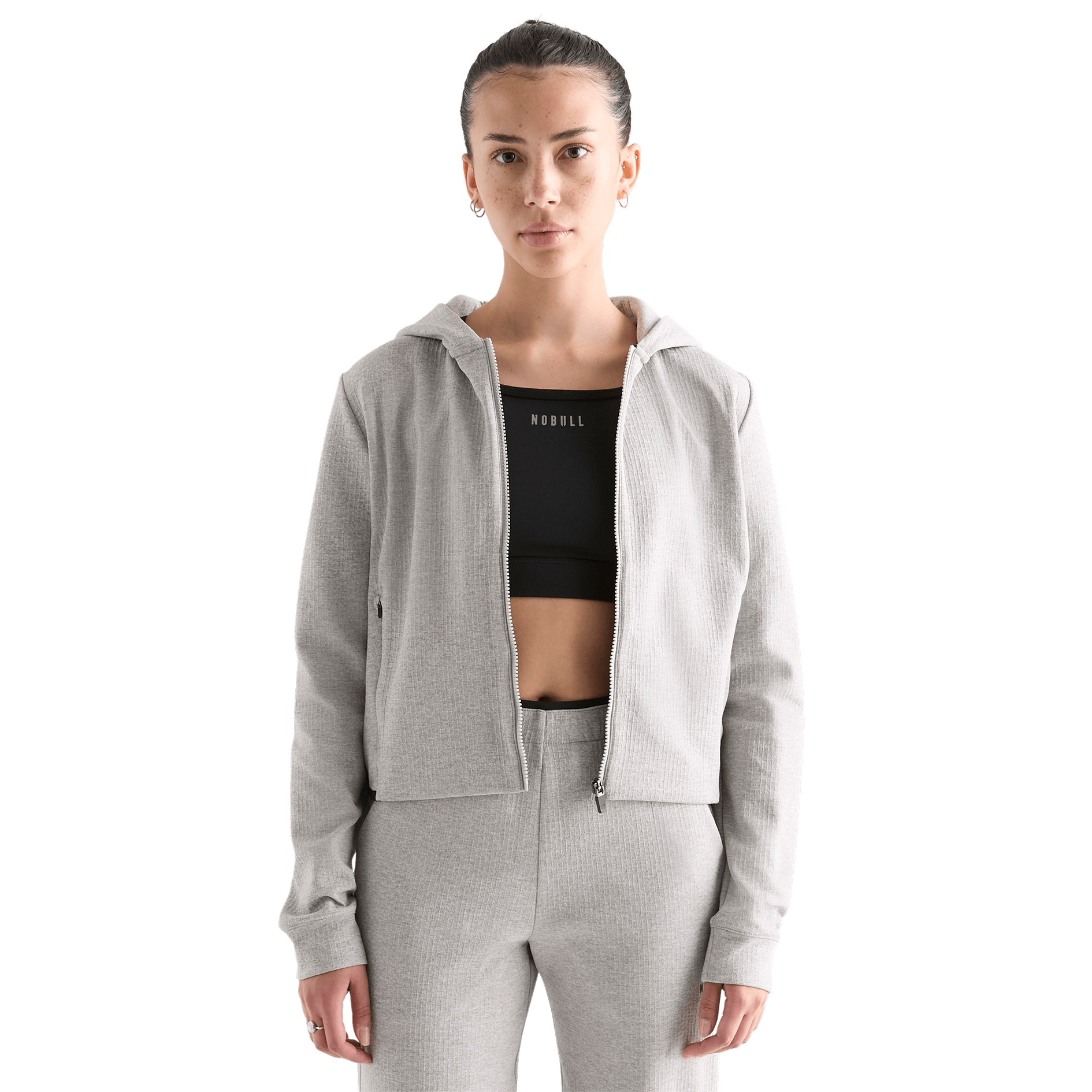 Women's Heather Grey Drive Cropped Zip-Up Open Front