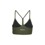 Dark Army Matte V-Neck Sports Bra Back Silhouette Angle.