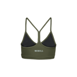 Dark Army Matte V-Neck Sports Bra Back Silhouette Angle.