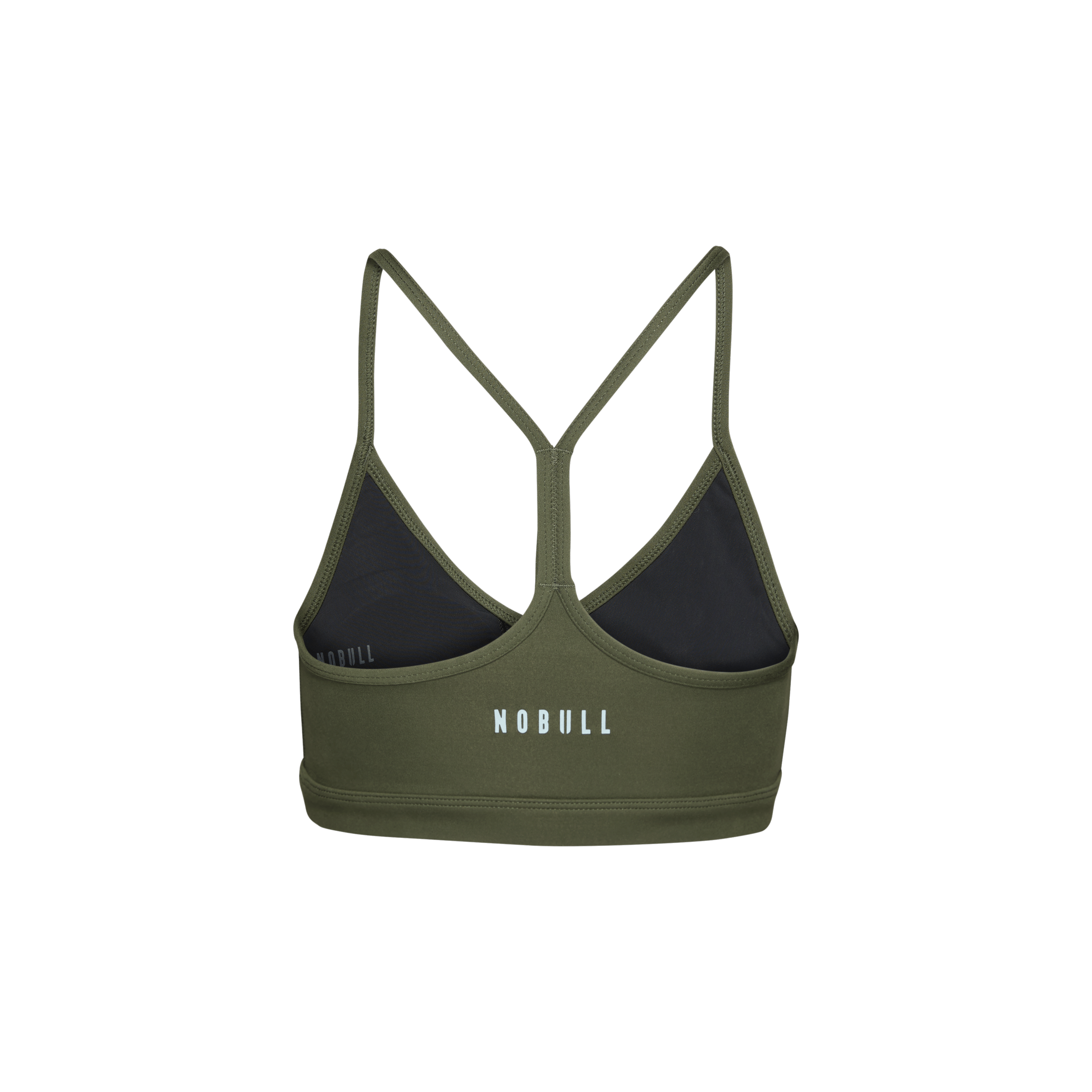 Dark Army Matte V-Neck Sports Bra Back Silhouette Angle.
