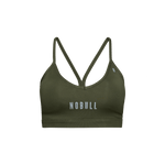 Dark Army Matte V-Neck Sports Bra Front Silhouette Angle.