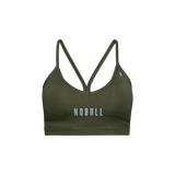 Dark Army Matte V-Neck Sports Bra Front Silhouette Angle.