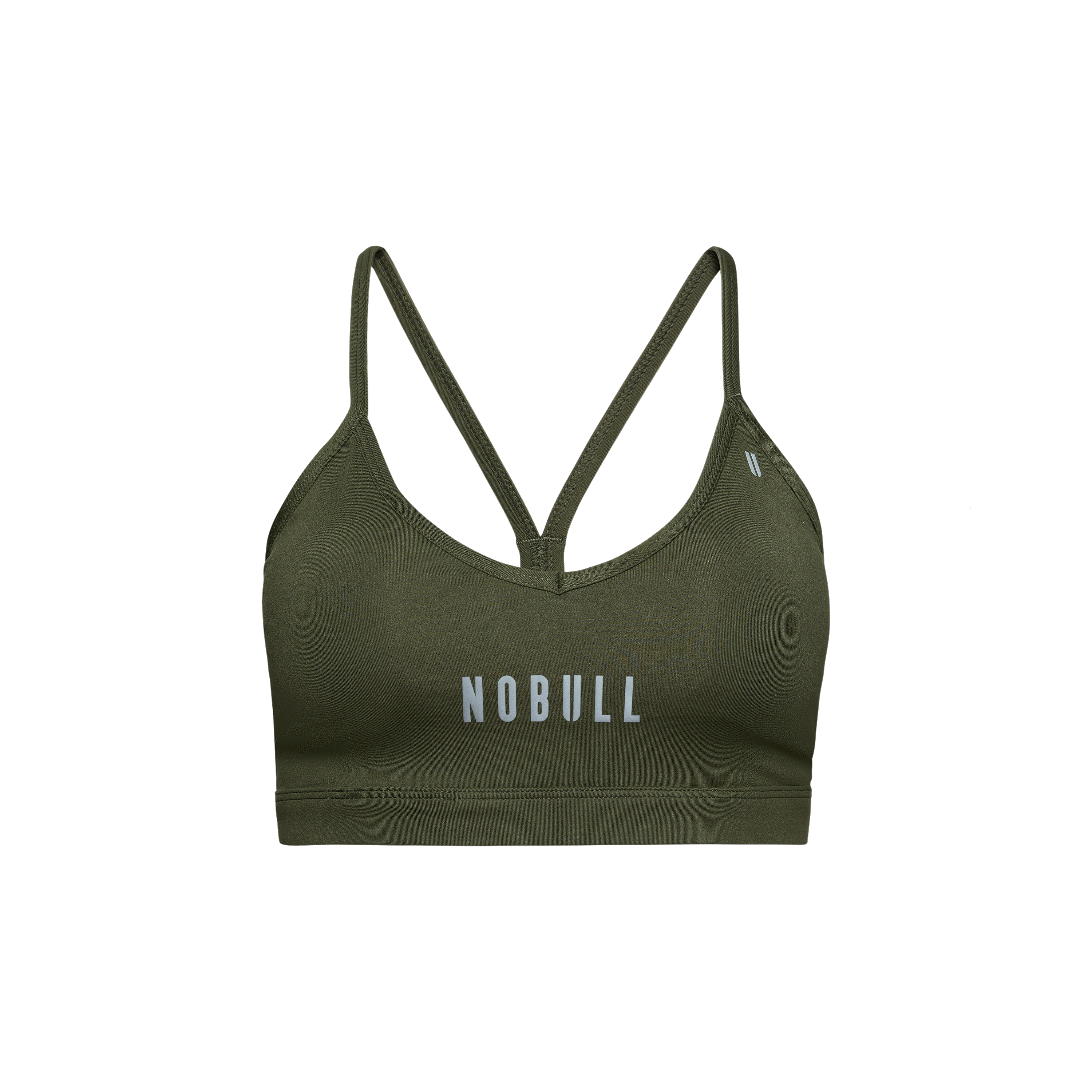 Dark Army Matte V-Neck Sports Bra Front Silhouette Angle.