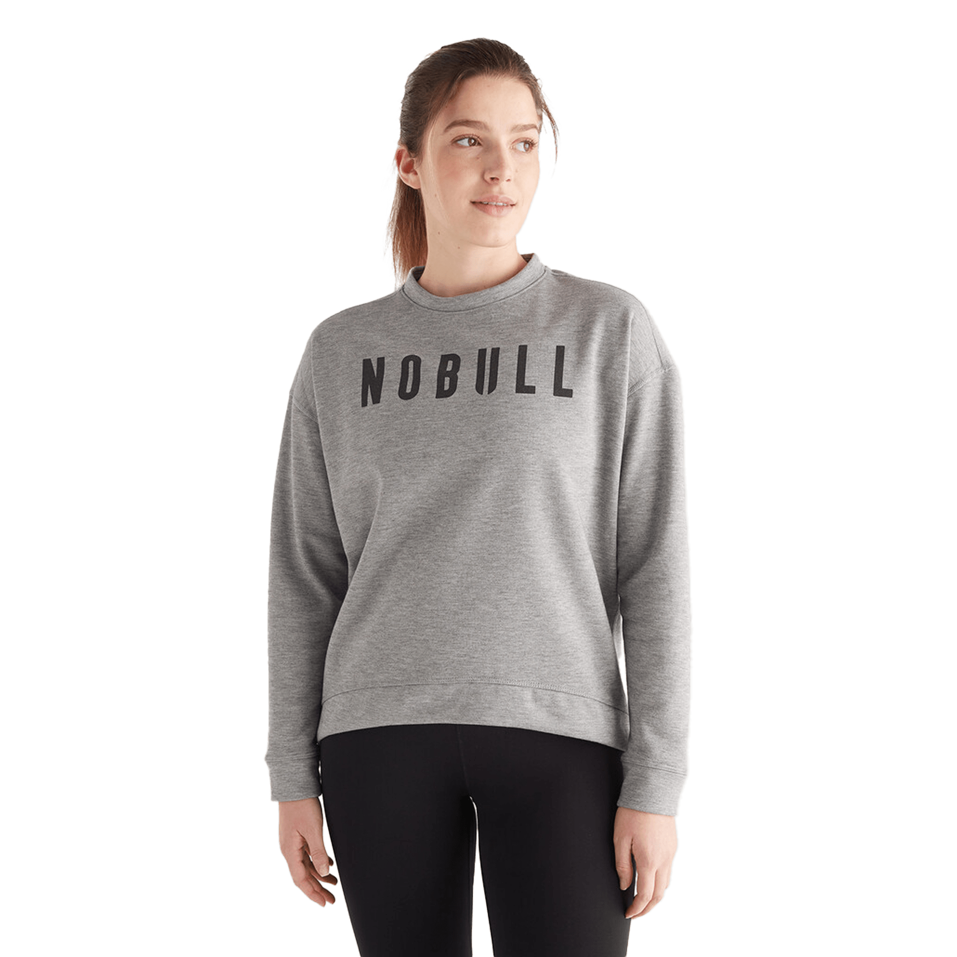 Women's Heather Grey NOBULL Crew Sweatshirt Front Angle